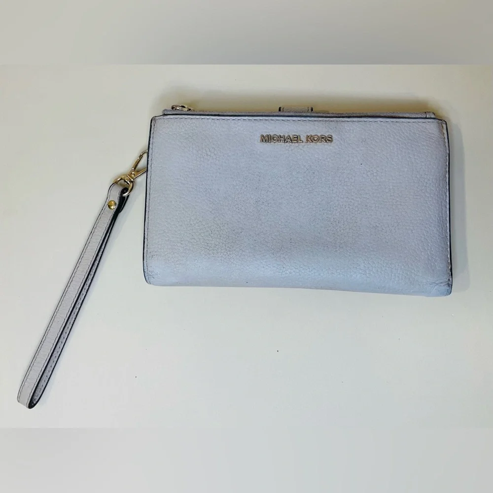 Michael‎ Kors Adele Double Zip Gold Tone Wristlet Wallet